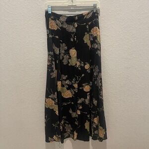 VTG California Influence Black Floral Maxi Skirt 12 Bohemian y2k Chic Feminine